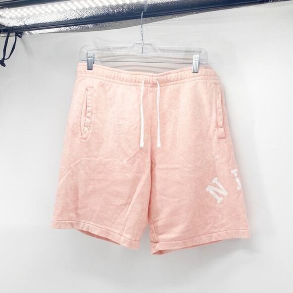Nike pink peach bleached sweatshirt material draw string waist shorts sz L